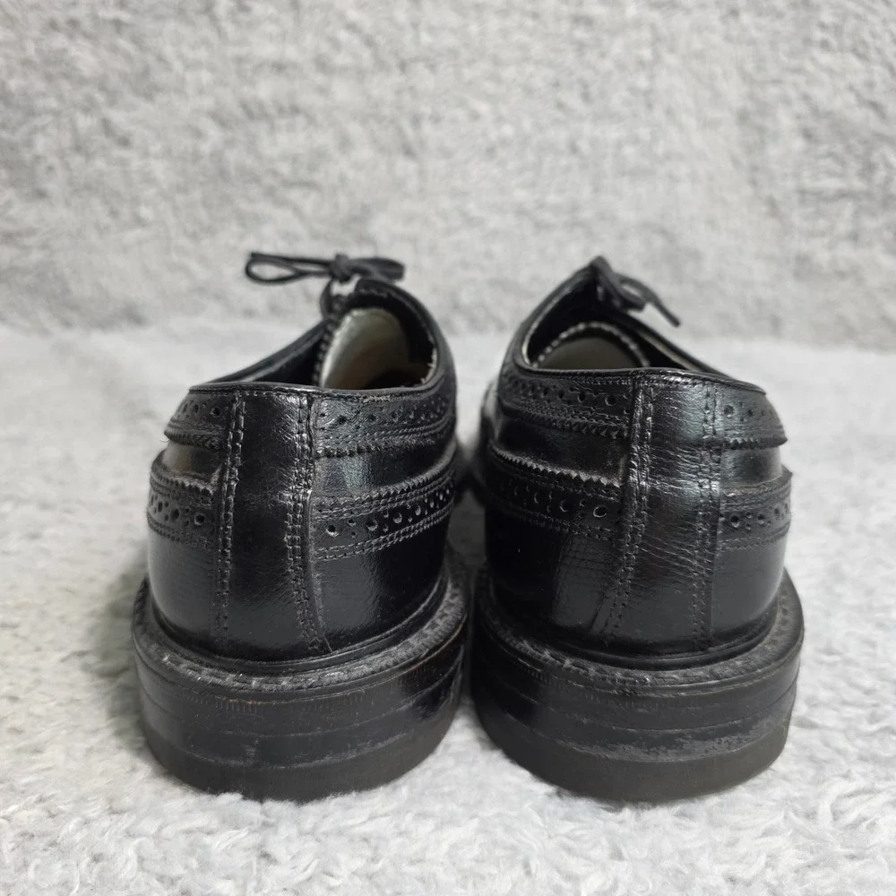 VTG Florsheim Longwing Wingtip 75675 Derby Black Leather Brogue Shoes Mens 8.5 D